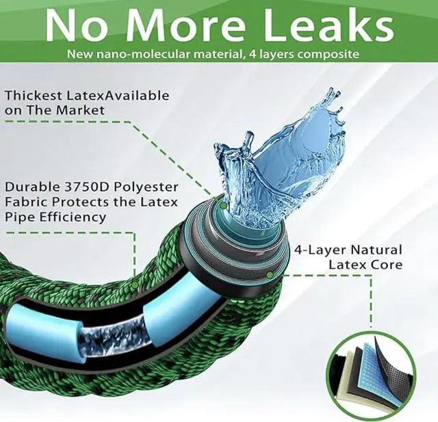 Alt view image 3 of 5 - XpandaHose 50ft Expandable Garden Hose Ultra-Strong 3750D, 4-Layer Latex Core, Brass 3/4" Connectors, 10-Pattern Nozzle & Storage Bag Lightweight, Kink-Reducing, Leak-Resistant