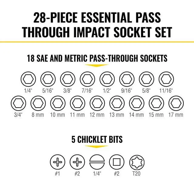 Alt view image 3 of 6 - 65400KNECT KNECT Essential Pass Through Impact Socket Set, SAE and Metric, 90-Tooth Ratchet, MODbox Case, 3/8-Inch Drive, 28-Piece