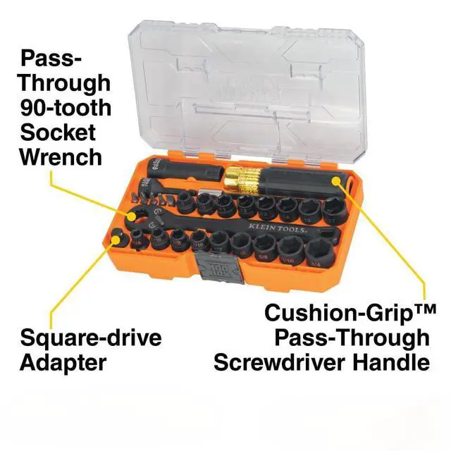 Alt view image 2 of 6 - 65400KNECT KNECT Essential Pass Through Impact Socket Set, SAE and Metric, 90-Tooth Ratchet, MODbox Case, 3/8-Inch Drive, 28-Piece