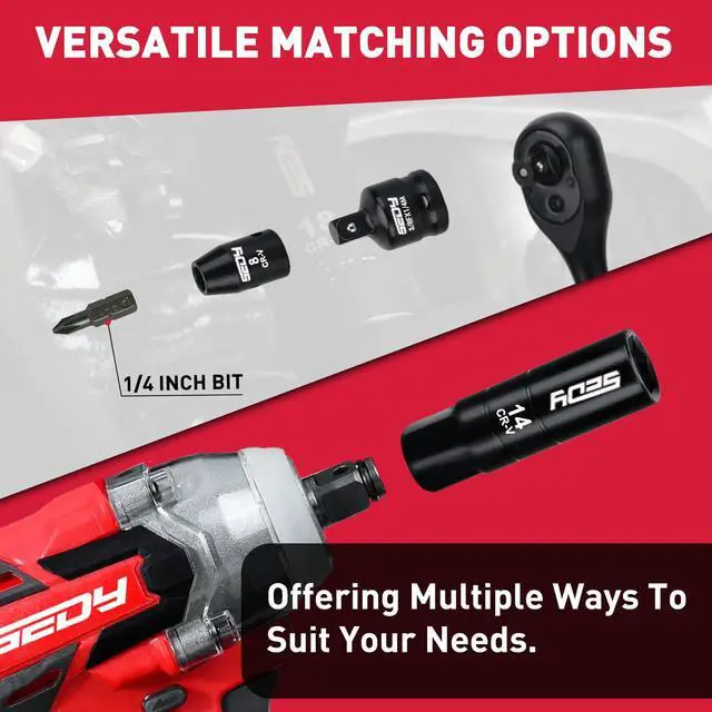 Alt view image 6 of 7 - 96-Piece 3/8" Drive Impact Socket Wrench and Bit Set, SAE 5/16-3/4 & Metric 8-22mm, Cr-V Standard & Deep Sockets, Power Bits, Ratchet Handle, Universal Joint, Bit Holder, Adapters, Spark Plug Socket
