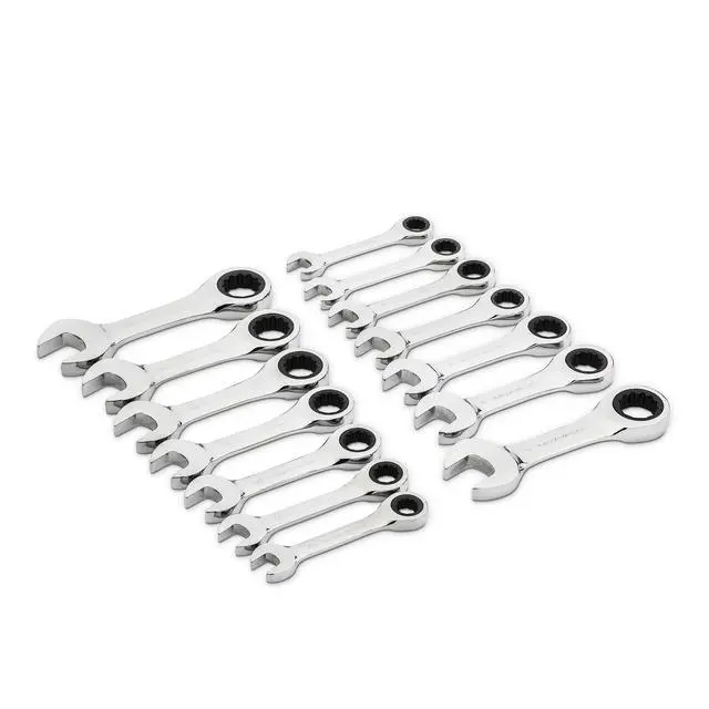 Alt view image 2 of 7 - 14 Pc. 12 Point Stubby Ratcheting SAE/Metric Combination Wrench Set - 85206