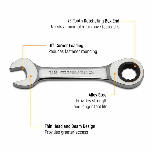 Alt view image 3 of 7 - 14 Pc. 12 Point Stubby Ratcheting SAE/Metric Combination Wrench Set - 85206