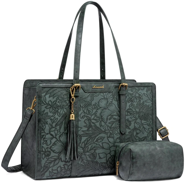 Main image of Laptop Bag for Women Vintage Leather Laptop Tote 15.6 inch Large Capacity Computer bag with Clutch Purse for Work