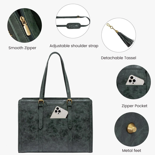 Alt view image 5 of 7 - Laptop Bag for Women Vintage Leather Laptop Tote 15.6 inch Large Capacity Computer bag with Clutch Purse for Work