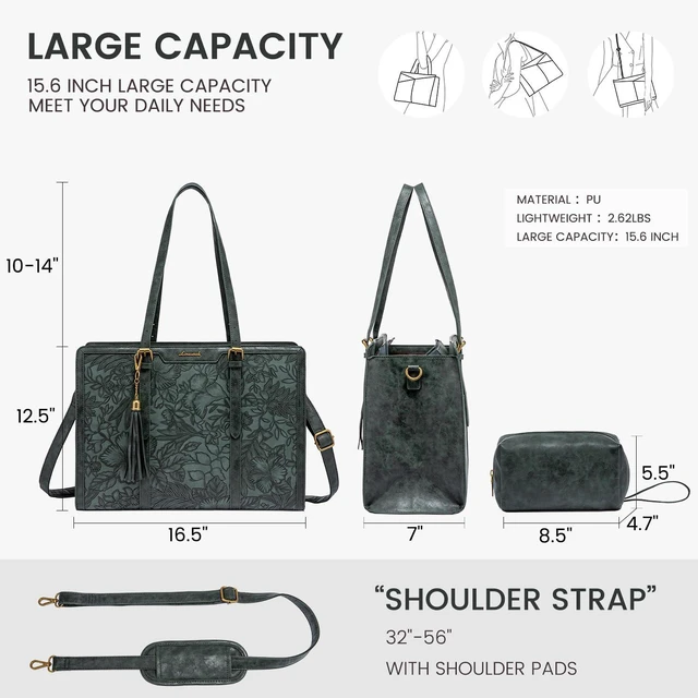 Alt view image 6 of 7 - Laptop Bag for Women Vintage Leather Laptop Tote 15.6 inch Large Capacity Computer bag with Clutch Purse for Work