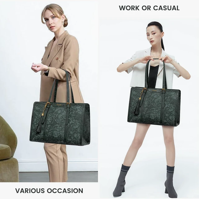 Alt view image 7 of 7 - Laptop Bag for Women Vintage Leather Laptop Tote 15.6 inch Large Capacity Computer bag with Clutch Purse for Work