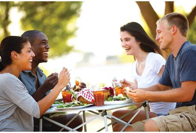 Alt view image 5 of 5 - Outdoor Folding Table, Sturdy Aluminum Camping Table with Snap-Together Design, Seats 4 & Carry Bag Included, Great for Camping, Tailgating, Grilling, Hunting, Outdoor Dining & More