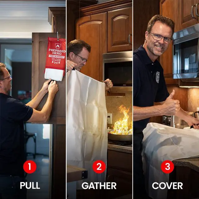 Alt view image 4 of 7 - Emergency Fire Blanket - 4 Pack - Fire Suppression for Kitchen, 40 x 40 Fiberglass Fire Blanket for Home
