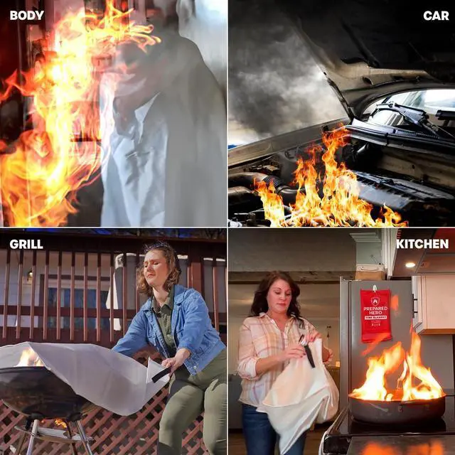 Alt view image 5 of 7 - Emergency Fire Blanket - 4 Pack - Fire Suppression for Kitchen, 40 x 40 Fiberglass Fire Blanket for Home