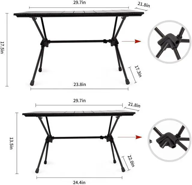Alt view image 4 of 6 - FT11 Height Adjustable Camping Table, Ultralight Aluminum Roll Up Table with Carry Bag, Portable Backpacking Camp Table for Hiking Picnic Fishing Beach