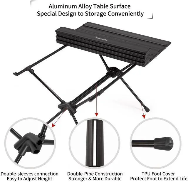 Alt view image 5 of 6 - FT11 Height Adjustable Camping Table, Ultralight Aluminum Roll Up Table with Carry Bag, Portable Backpacking Camp Table for Hiking Picnic Fishing Beach