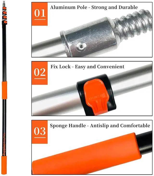 Alt view image 3 of 6 - 26ft Reach, 5 to 20ft Telescoping Pole, Paint Roller Extension Pole, Multi-Purpose Extendable Pole, Lightweight Sturdy Aluminum Telescopic Pole, Easy Flip-Tab Lock Paint Extension Pole