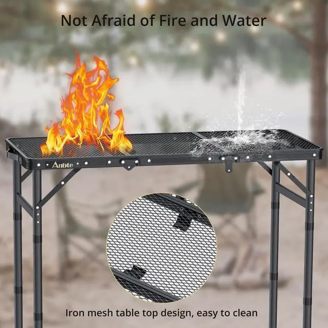 Alt view image 3 of 7 - Folding Grill Table, 3ft Tri-Fold Aluminum Folding Table Adjustable Height Max 27.5" Grill Table with Mesh Desktop, Lightweight, Portable Handle for Outdoor Cooking BBQ Picnic (Black)