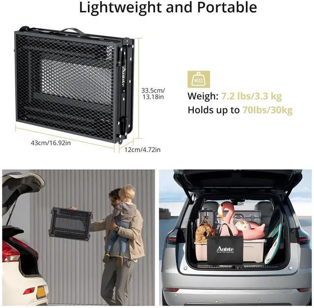 Alt view image 6 of 7 - Folding Grill Table, 3ft Tri-Fold Aluminum Folding Table Adjustable Height Max 27.5" Grill Table with Mesh Desktop, Lightweight, Portable Handle for Outdoor Cooking BBQ Picnic (Black)