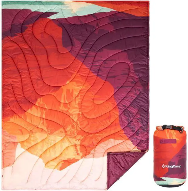 Main image of KingCamp Ultralight Camping Blanket, Packable Down Alternative Puffy Printed Wearable Blanket with Snap Buttons & Corner Loops Weatherproof Quilt for Outdoor Travel Stadium (78.7"L x 57.1"W, ORANGE)