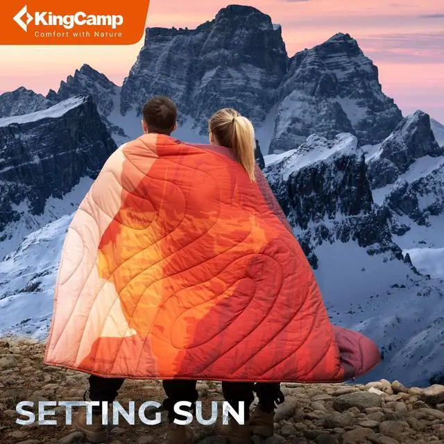 Alt view image 2 of 7 - KingCamp Ultralight Camping Blanket, Packable Down Alternative Puffy Printed Wearable Blanket with Snap Buttons & Corner Loops Weatherproof Quilt for Outdoor Travel Stadium (78.7"L x 57.1"W, ORANGE)