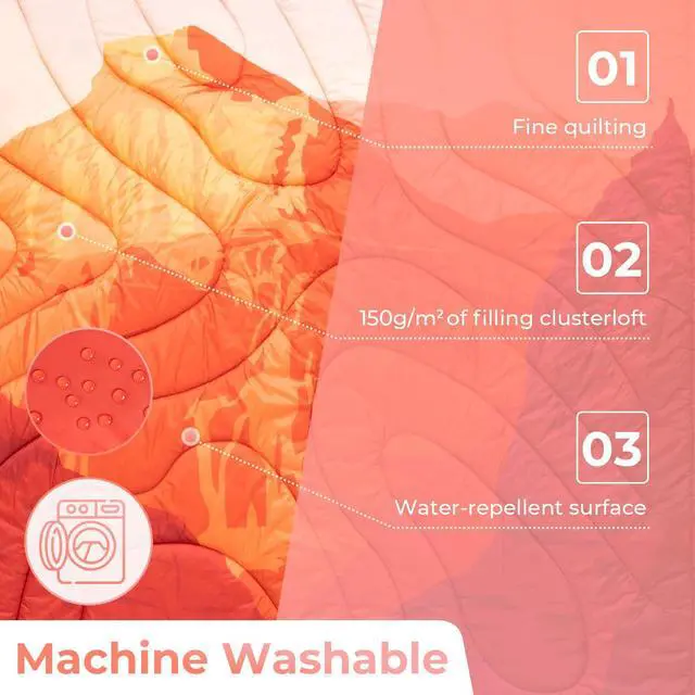 Alt view image 4 of 7 - KingCamp Ultralight Camping Blanket, Packable Down Alternative Puffy Printed Wearable Blanket with Snap Buttons & Corner Loops Weatherproof Quilt for Outdoor Travel Stadium (78.7"L x 57.1"W, ORANGE)