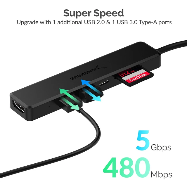 Alt view image 5 of 7 - USB-C Hub, 4K HDMI, 60W PD, USB 3.0/2.0, SD Reader (HB-TC6C) 4K HDMI; 60W power delivery; USB 3.0 + USB 2.0; SD/microSD card reader; multiport