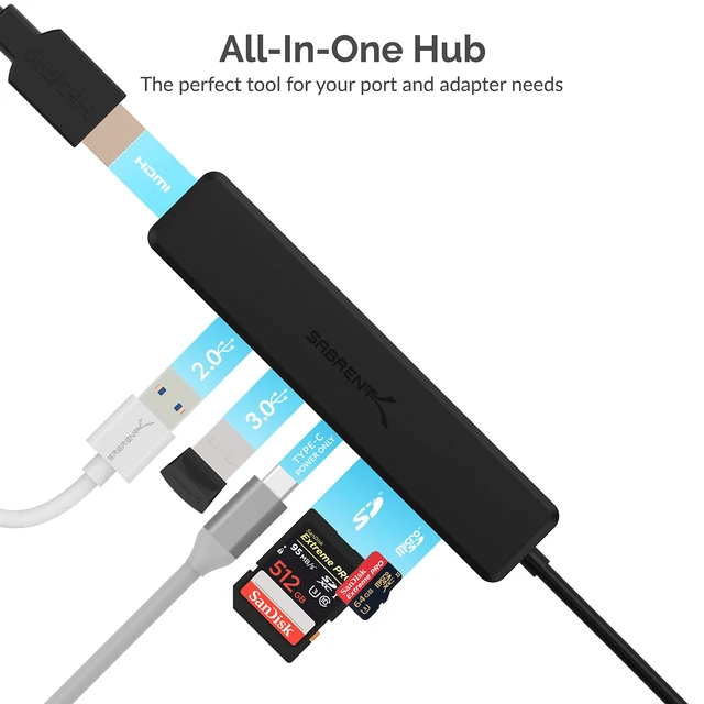 Alt view image 6 of 7 - USB-C Hub, 4K HDMI, 60W PD, USB 3.0/2.0, SD Reader (HB-TC6C) 4K HDMI; 60W power delivery; USB 3.0 + USB 2.0; SD/microSD card reader; multiport