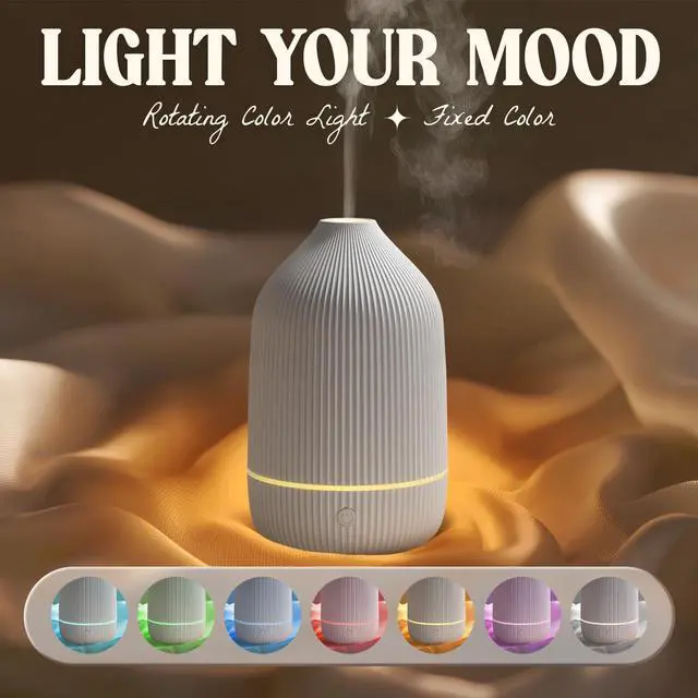 Alt view image 4 of 7 - Essential Oil Diffuser, 100ml Aromatherapy Diffuser, Mini Ultrasonic Diffuser for Essential Oil, Home, Office, Cool Mist Humidifier with 7 Led Light, Auto Shut-Off, White