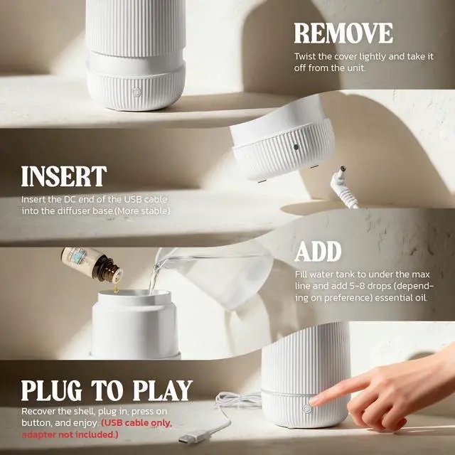 Alt view image 7 of 7 - Essential Oil Diffuser, 100ml Aromatherapy Diffuser, Mini Ultrasonic Diffuser for Essential Oil, Home, Office, Cool Mist Humidifier with 7 Led Light, Auto Shut-Off, White