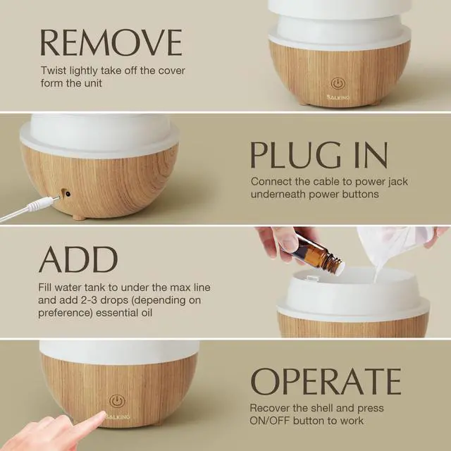 Alt view image 7 of 7 - Essential Oil Diffuser, 100ml Small Aromatherapy Diffuser with Auto Shut-Off Function, Ultrasonic Diffusers for Essential Oils, Cool Mist Humidifier with Warm White Lights, for Office Home