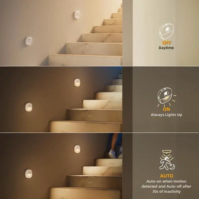 Alt view image 5 of 7 - Lyridz Rechargeable Night Light, Motion Sensor Battery Nightlight, Mini Stick-on LED Closet Light, 1-20LM Dimmable Brightness for Bathroom, Bedroom, Kitchen, Washroom, Stairs, Hallway, 3-Pack