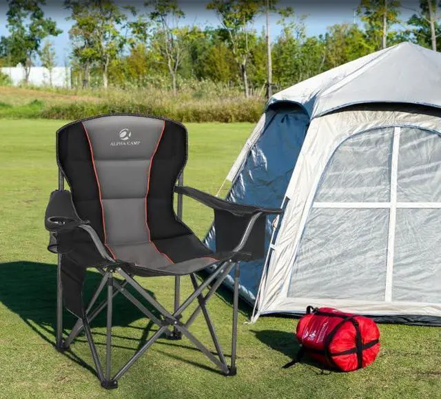 Alt view image 4 of 7 - Oversized Folding Camping Chair for Adults, Heavy Duty Portable Lawn Chairs with Cooler Bag, Side Pocket & Cup Holder, Folding Chairs for Outside Support 450 LBS Outdoor Chair