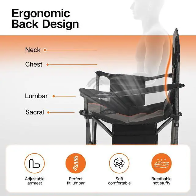 Alt view image 7 of 7 - Oversized Folding Camping Chair for Adults, Heavy Duty Portable Lawn Chairs with Cooler Bag, Side Pocket & Cup Holder, Folding Chairs for Outside Support 450 LBS Outdoor Chair