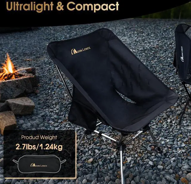 Alt view image 2 of 7 - Portable Camping Chair Plus, Larger & Roomier, Compact and Lightweight Still, Folding Chair for Backpacking & Hiking, 330Lbs Capacity (Black)