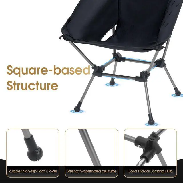 Alt view image 7 of 7 - Portable Camping Chair Plus, Larger & Roomier, Compact and Lightweight Still, Folding Chair for Backpacking & Hiking, 330Lbs Capacity (Black)