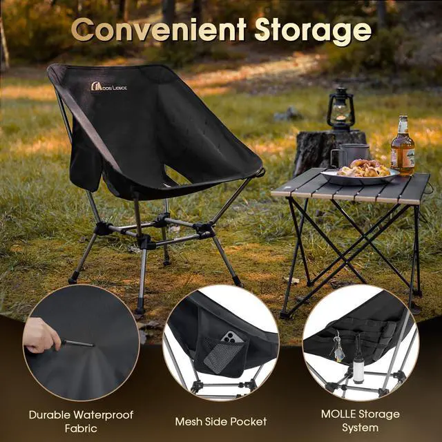 Alt view image 6 of 7 - Portable Camping Chair Plus, Larger & Roomier, Compact and Lightweight Still, Folding Chair for Backpacking & Hiking, 330Lbs Capacity (Black)