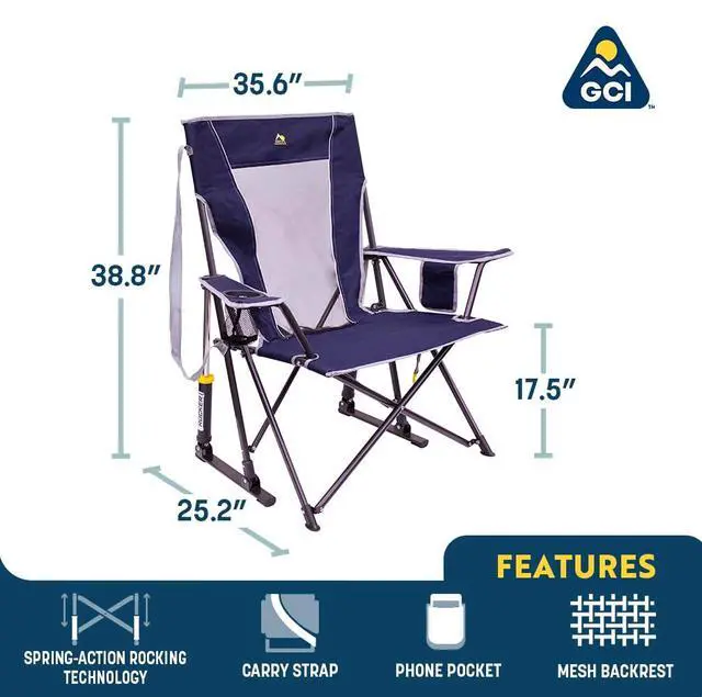 Alt view image 3 of 5 - GCI Outdoor Comfort Pro Rocker Collapsible Rocking Chair & Outdoor Camping Chair, Indigo Blue