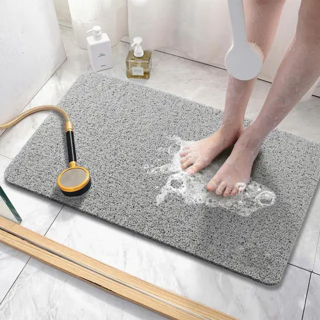 Alt view image 2 of 7 - Asvin Soft Textured Bath, Shower, Tub Mat, 24x16 Inch Rectangular, Phthalate Free, Non Slip Comfort Bathtub Mats with Drain, PVC Loofah Bathroom Mat for Wet Areas, Quick Drying, Grey
