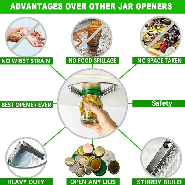 Alt view image 5 of 6 - Latest Jar Opener - Under Cabinet Jar Openers for Seniors With Arthritis or Weak Hands - Under Counter Can Opener-Jar Lid & Bottle Cap Opener Tool - All Stainless Steel Material