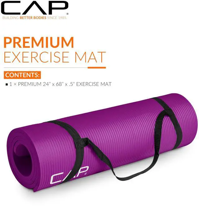 Alt view image 2 of 7 - CAP Barbell Yoga Mat 1/2" Thick with Carrying Strap - High Density Exercise Mat for Yoga, Pilates, Stretching, Floor & Fitness Workouts - 68''x24''x1/2" | Wine