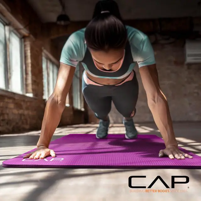 Alt view image 6 of 7 - CAP Barbell Yoga Mat 1/2" Thick with Carrying Strap - High Density Exercise Mat for Yoga, Pilates, Stretching, Floor & Fitness Workouts - 68''x24''x1/2" | Wine