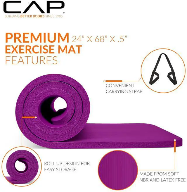 Alt view image 3 of 7 - CAP Barbell Yoga Mat 1/2" Thick with Carrying Strap - High Density Exercise Mat for Yoga, Pilates, Stretching, Floor & Fitness Workouts - 68''x24''x1/2" | Wine