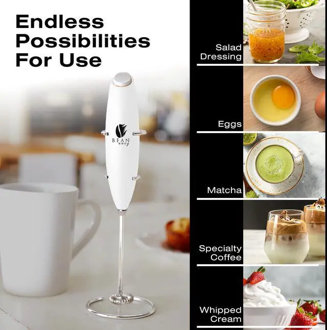 Alt view image 3 of 7 - Bean Envy Milk Frother, Coffee Stirrers, Frother Wand, Milk Frother Handheld, Frother with stand, Hand Blender for Coffee, Lattes, Cappuccino, Matcha and Hot Chocolate Kitchen Gifts - White
