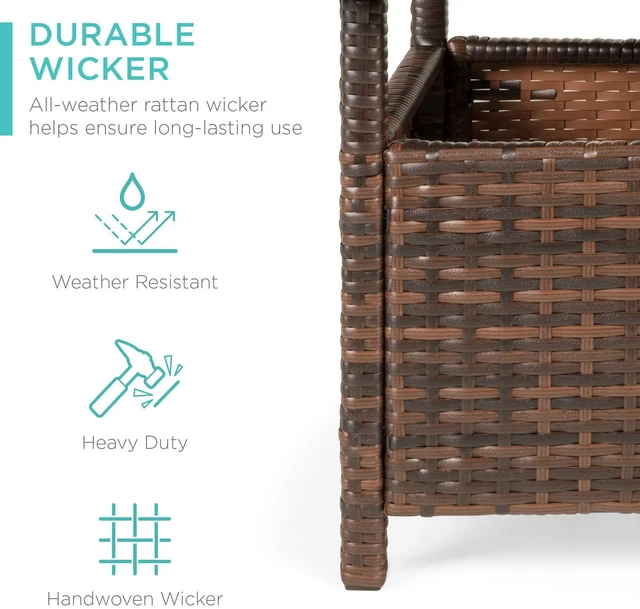 Alt view image 2 of 7 - Wicker Side Table with Umbrella Hole, Square PE Rattan Outdoor End Table for Patio, Garden, Poolside, Deck w/UV-Resistant Frame, Storage Space - Brown