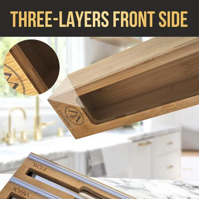 Alt view image 4 of 7 - 9 IN 1 Bamboo Foil and Plastic Wrap Organizer for Kitchen Drawer, Plastic Bag Organizer Organization and Storage, Food Storage Bag Organizer with Labels for Quart Gallon Snack Sandwich