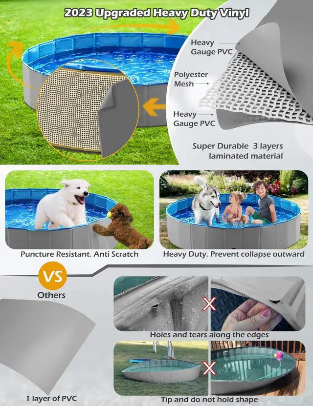 Alt view image 4 of 7 - Jasonwell Foldable Dog Pet Bath Pool Collapsible Dog Pet Pool Bathing Tub Kiddie Pool Doggie Wading Pool for Puppy Small Medium Large Dogs Cats and Kids 71" Grey