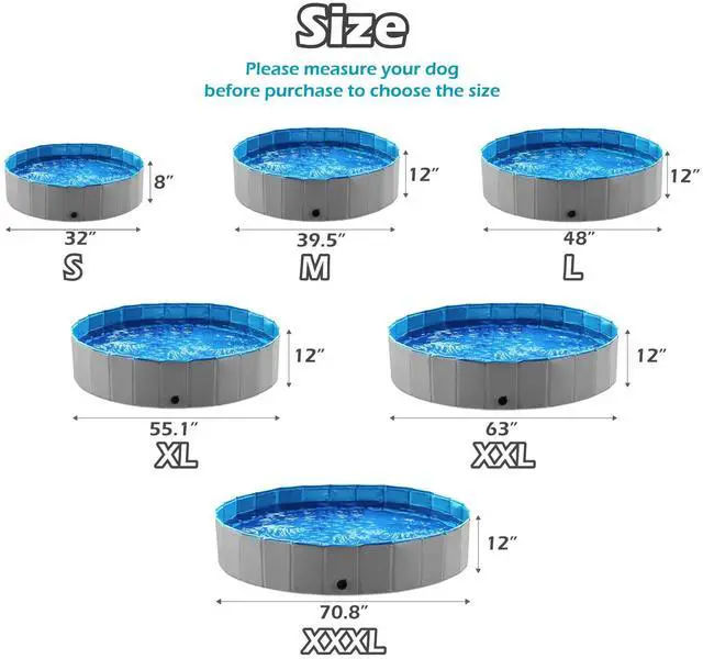 Alt view image 6 of 7 - Jasonwell Foldable Dog Pet Bath Pool Collapsible Dog Pet Pool Bathing Tub Kiddie Pool Doggie Wading Pool for Puppy Small Medium Large Dogs Cats and Kids 71" Grey