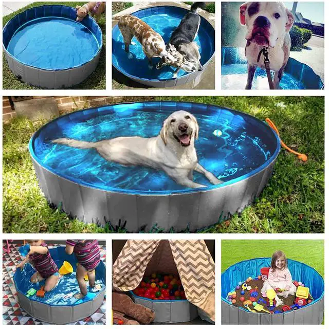 Alt view image 7 of 7 - Jasonwell Foldable Dog Pet Bath Pool Collapsible Dog Pet Pool Bathing Tub Kiddie Pool Doggie Wading Pool for Puppy Small Medium Large Dogs Cats and Kids 71" Grey
