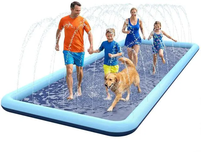 Main image of VISTOP Non-Slip Splash Pad for Kids and Dog, Thicken Sprinkler Pool Summer Outdoor Water Toys - Fun Backyard Fountain Play Mat for Baby Girls Boys Children or Pet Dog (116 * 72 inch,Blue&Blue)