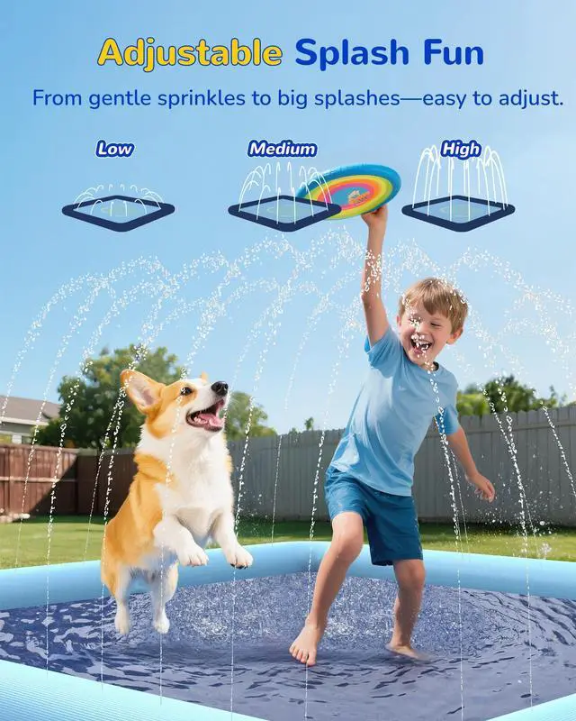Alt view image 4 of 7 - VISTOP Non-Slip Splash Pad for Kids and Dog, Thicken Sprinkler Pool Summer Outdoor Water Toys - Fun Backyard Fountain Play Mat for Baby Girls Boys Children or Pet Dog (116 * 72 inch,Blue&Blue)