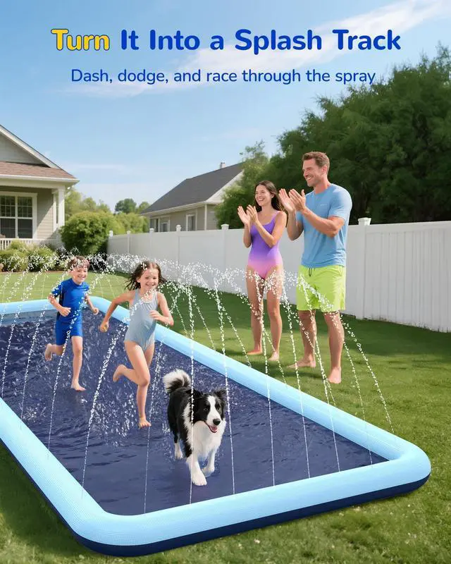 Alt view image 7 of 7 - VISTOP Non-Slip Splash Pad for Kids and Dog, Thicken Sprinkler Pool Summer Outdoor Water Toys - Fun Backyard Fountain Play Mat for Baby Girls Boys Children or Pet Dog (116 * 72 inch,Blue&Blue)