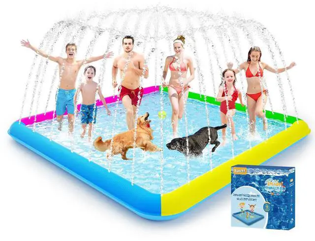 Main image of Raxurt Splash Pad, 147"- 118" Non-Slip Splash Pad for Kids and Dogs, Thickened Durable Square Dog Pool with Sprinkler Summer Outdoor Water Toys for Toddler Girls Boys Children Pet (Colorful)
