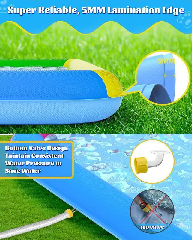 Alt view image 3 of 7 - Raxurt Splash Pad, 147"- 118" Non-Slip Splash Pad for Kids and Dogs, Thickened Durable Square Dog Pool with Sprinkler Summer Outdoor Water Toys for Toddler Girls Boys Children Pet (Colorful)
