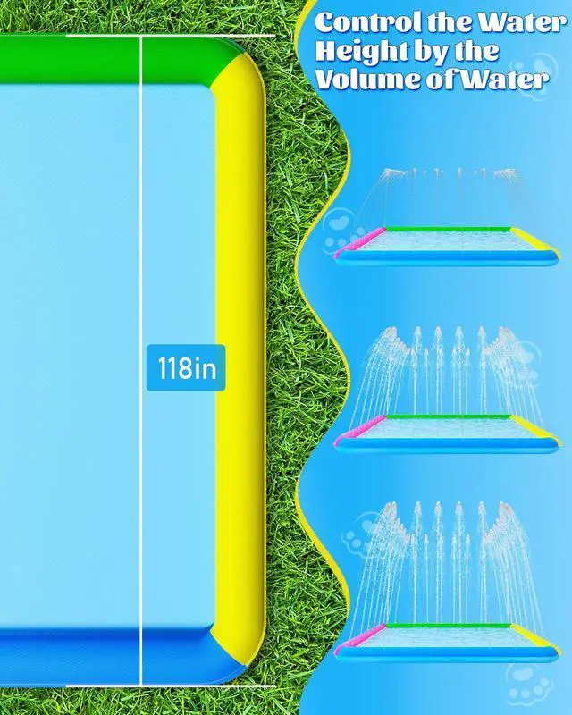 Alt view image 6 of 7 - Raxurt Splash Pad, 147"- 118" Non-Slip Splash Pad for Kids and Dogs, Thickened Durable Square Dog Pool with Sprinkler Summer Outdoor Water Toys for Toddler Girls Boys Children Pet (Colorful)